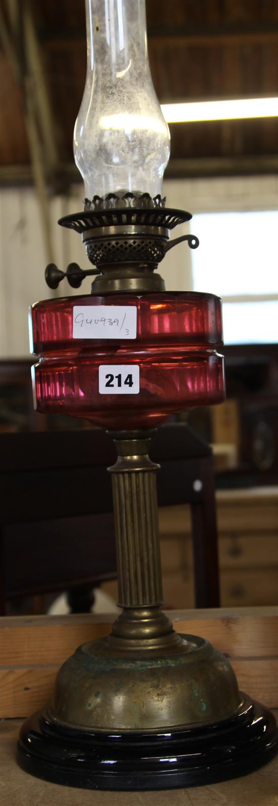 Cranberry & brass oil lamp